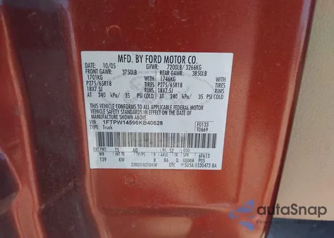 2006 Ford F150 Fx4/Lariat/Xlt z USA, uszkodzony, nr VIN 1FTPW14596KB40828